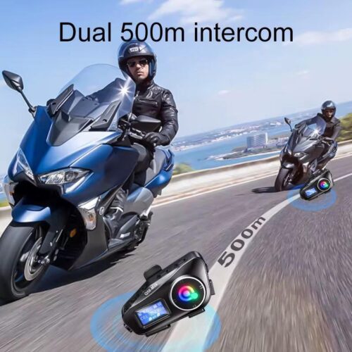 Pack de 2 Intercoms Moto Q58-Max Bluetooth – Communication 500 m, Partage de Musique, Radio FM et Protection IP65