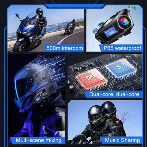 Pack de 2 Intercoms Moto Q58-Max Bluetooth – Communication 500 m, Partage de Musique, Radio FM et Protection IP65