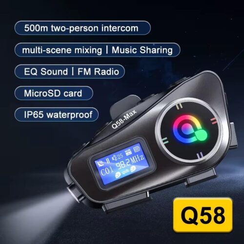 Pack de 2 Intercoms Moto Q58-Max Bluetooth – Communication 500 m, Partage de Musique, Radio FM et Protection IP65