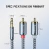 Câble audio stéréo Jack 3,5 mm vers 2 RCA mâles 1M, Câble en nylon tressé