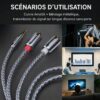 Câble audio stéréo Jack 3,5 mm vers 2 RCA mâles 1M, Câble en nylon tressé