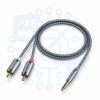 Câble audio stéréo Jack 3,5 mm vers 2 RCA mâles 1M, Câble en nylon tressé
