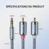 Câble audio stéréo Jack 3,5 mm vers 2 RCA mâles 2M, Câble en nylon tressé