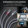 Câble audio stéréo Jack 3,5 mm vers 2 RCA mâles 5M, Câble en nylon tressé