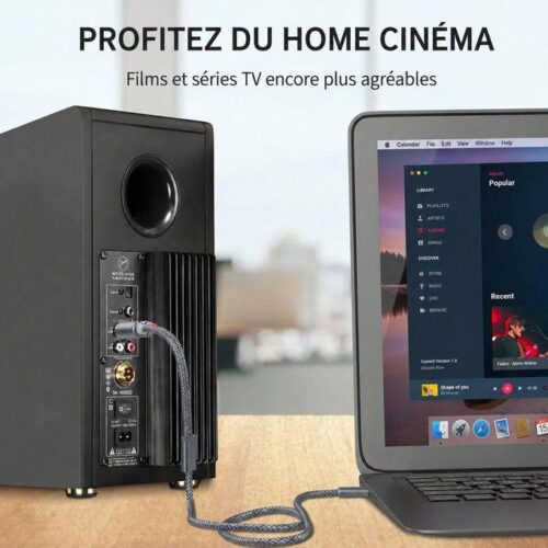 Câble audio stéréo Jack 3,5 mm vers 2 RCA mâles 5M, Câble en nylon tressé