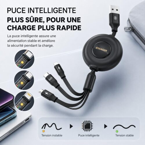 gvc.product.image_.1786284635194.e3b526e7-7407-43a0-8236-336ed6b418a6.jpeg Câble Rétractable 3 en 1 6A USB C 1M, Lightning et MicronUSB 4 Longueurs Réglables
