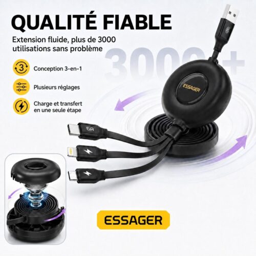 gvc.product.image_.1786284643699.ab8729ac-64ef-4d19-b7ba-9eb33002a305.jpeg Câble Rétractable 3 en 1 6A USB C 1M, Lightning et MicronUSB 4 Longueurs Réglables