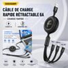 gvc.product.image_.1786284657682.e8f0663c-a5b2-475d-96b7-b99a9efba30b.jpeg Câble Rétractable 3 en 1 6A USB C 1M, Lightning et MicronUSB 4 Longueurs Réglables
