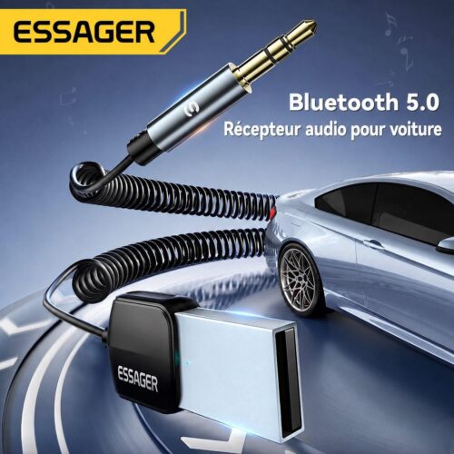 Récepteur audio Bluetooth 5.0 pour voiture avec microphone intégré, jack 3,5 mm et USB, E801