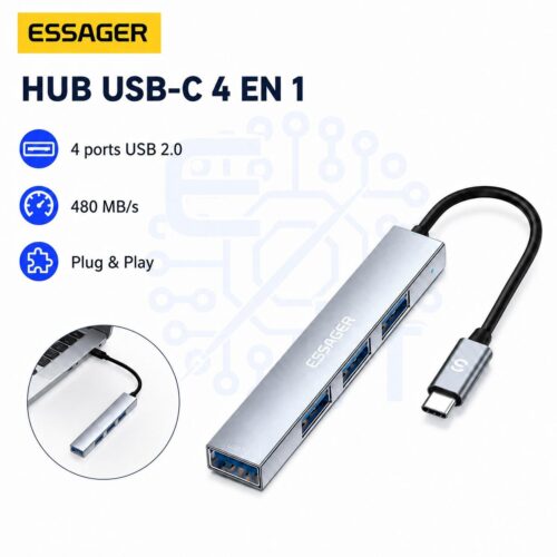 Hub USB C 4 en 1 à 4 ports USB 2.0 480 MB/s