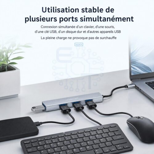 Hub USB C 4 en 1 à 4 ports USB 2.0 480 MB/s