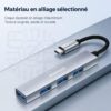 Hub USB C 4 en 1 à 4 ports USB 2.0 480 MB/s