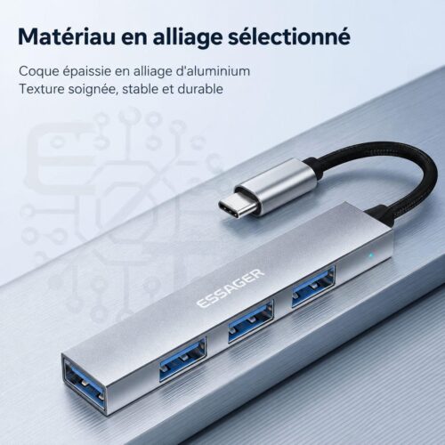 Hub USB C 4 en 1 à 4 ports USB 2.0 480 MB/s