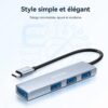Hub USB C 4 en 1 à 4 ports USB 2.0 480 MB/s