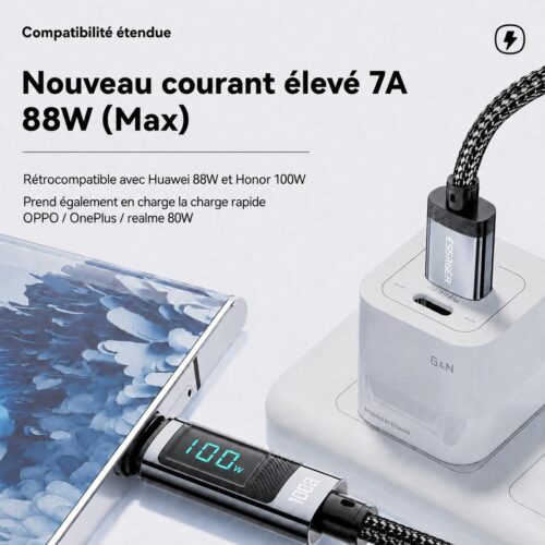 gvc.product.image_.1786464938407.b726994e-b9c6-4f06-b7a7-60319631118e.jpeg Câble USB A vers USB C 7A jusqu’à 100W avec écran numérique et transfert 480 Mbps