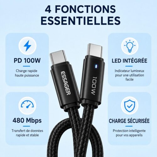 gvc.product.image_.1786638037712.d7832126-2a50-43ae-a490-4f0cb6fd2af2.jpeg Câble USB C vers USB C 100W 5A 2M – Charge Rapide PD, LED et Transfert 480 Mbps