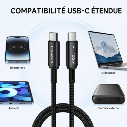 gvc.product.image_.1786638218611.0cce4d06-3abf-4fdc-a52f-7d1831deff20.jpeg Câble USB C vers USB C 100W 5A 2M – Charge Rapide PD, LED et Transfert 480 Mbps