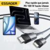 Câble USB C vers USB C 2 en 1 avec massage cervical, charge rapide PD 100W 5A, 1,5 m