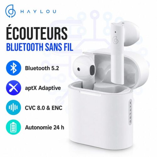 Écouteurs Bluetooth 5.2 sans fil avec aptX Adaptive, CVC 8.0, ENC et boîtier de charge