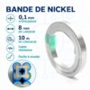 Bande de Nickel pour soudure de batteries 18650 0,1x8mmx10 m