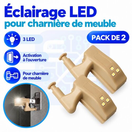2 Éclairages LED automatique pour charnière de meuble, 3 LED, pile A23 12V