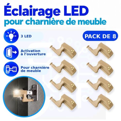 8 Éclairages LED automatique pour charnière de meuble, 3 LED, pile A23 12V