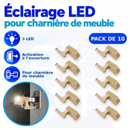 10 Éclairages LED automatique pour charnière de meuble, 3 LED, pile A23 12V