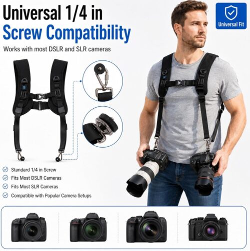 Support d’épaule pour 2 caméras DSLR/SLR avec attaches rapides