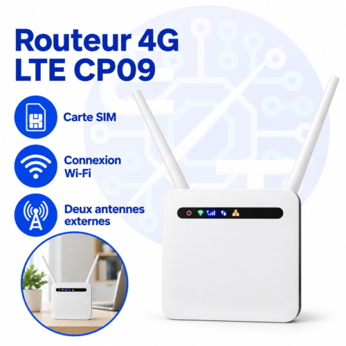 Routeur 4G LTE CP09 Wi-Fi avec carte SIM, batterie rechargeable et deux antennes