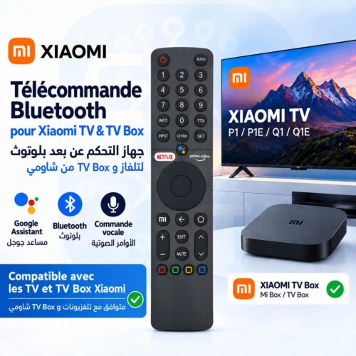 Télécommande Bluetooth de remplacement pour Xiaomi TV & TV Box – Google Assistant, Netflix, Prime Video – Compatible P1, Q1, Smart TV Android