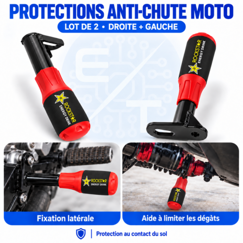 Protections anti-chute pour moto – Lot de 2 pièces droite et gauche – Rouge et noir