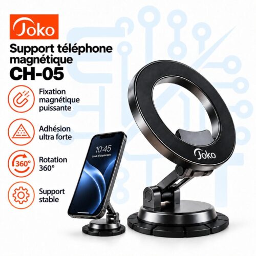 Support Téléphone Magnétique CH-05 – Rotation 360° – Fixation Adhésive – Support Pliable pour Voiture et Bureau